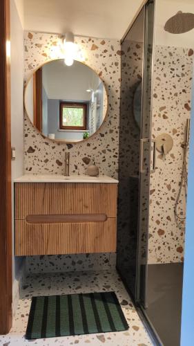 a bathroom with a shower and a mirror at Villa Arzilla, Casa sul mare in Francavilla al Mare