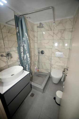 a bathroom with a sink and a toilet at ANNA's House in Mythimna