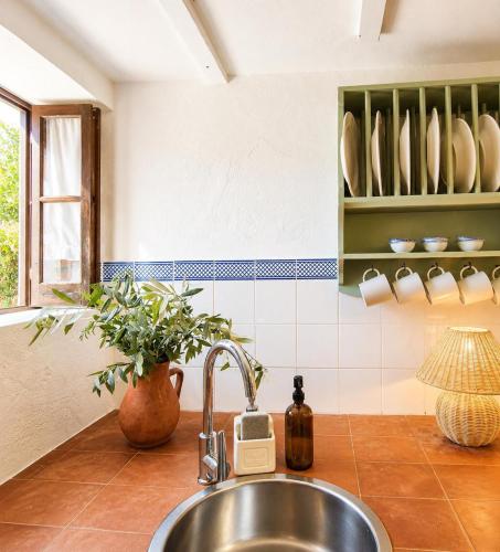 a kitchen with a sink and a counter top at Casa da Água Formosa in Vila de Rei