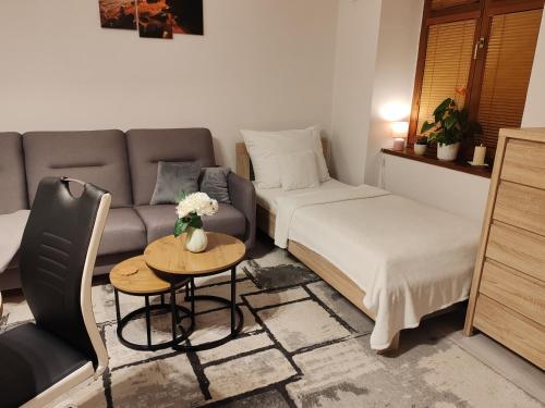 a living room with a couch and a table at Apartmán Nerudova in Česká Lípa