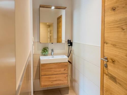 a bathroom with a sink and a mirror at Chalet-Apartment Alpenresidenz in Sankt Michael im Lungau