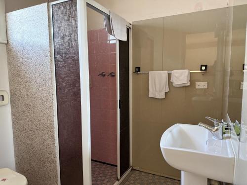 a bathroom with a sink and a shower at The Avalon in Mount Gambier