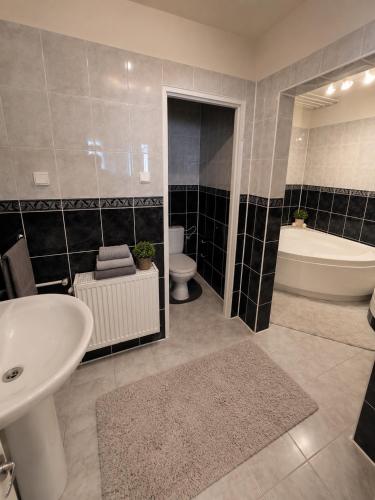 a bathroom with a sink and a tub and a toilet at WlodawaSpot in Włodawa
