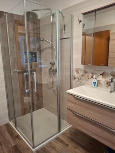 a bathroom with a shower and a sink at Apartma Jasen in Ilirska Bistrica