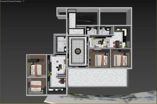 a rendering of a room with a book shelf at LA Resident IndoChine Hotel in Vientiane