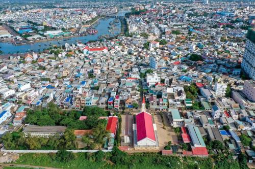 an aerial view of a city with buildings at maison Ty Homestay in Phan Thiet