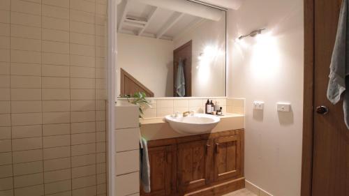 a bathroom with a sink and a mirror at Burramys in Dinner Plain