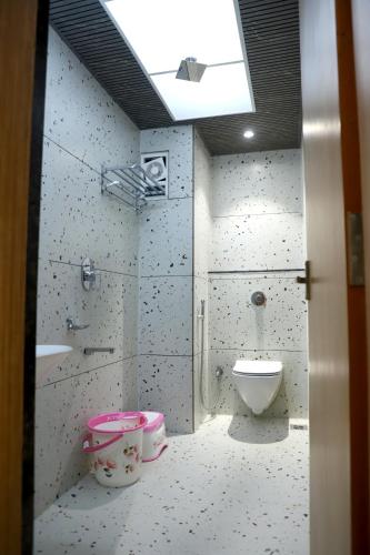 a bathroom with a toilet and a sink at Hotel Ellora Pride in Ellora