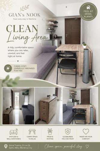 a collage of photos of a living room and a kitchen at Siena Tower - Gian's Nook in Manila