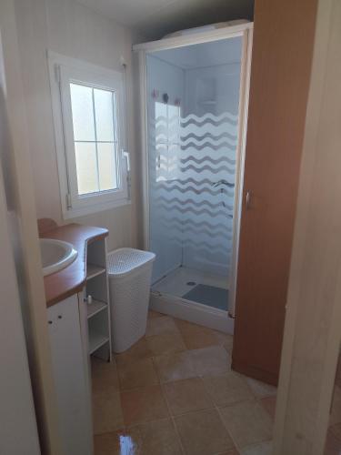 a bathroom with a shower and a sink at San gavino in Savines