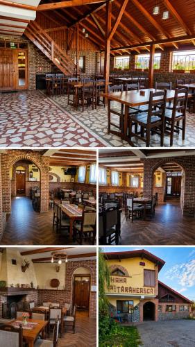 a group of four pictures of a restaurant with tables at Crama Tărănească in Tătărani