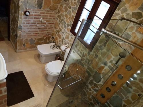 エル・ペドロソにあるEl Prado 11 Casa Ruralのバスルーム(トイレ、ガラス張りのシャワー付)