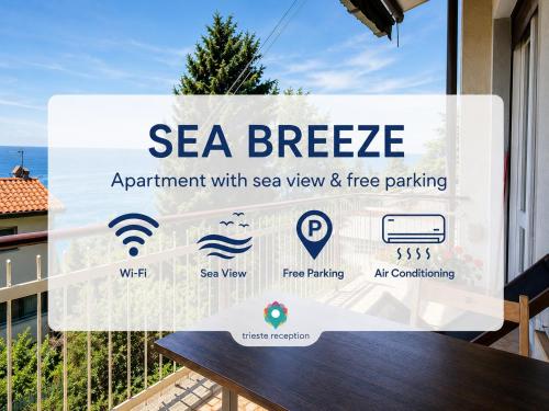 a sign for a sea breeze apartment with sea view and free parking at Sea Breeze - Barcola - Trieste Reception in Trieste