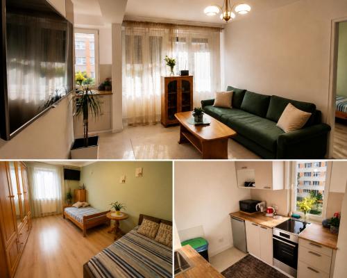 two pictures of a living room and a living room at Apartament Okrzei in Lublin