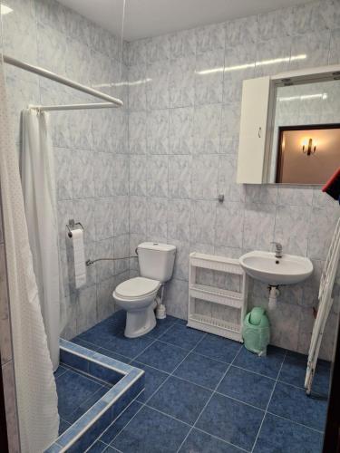 ein Badezimmer mit Toilette und Waschbecken in der Unterkunft Willa Elf in Karwia