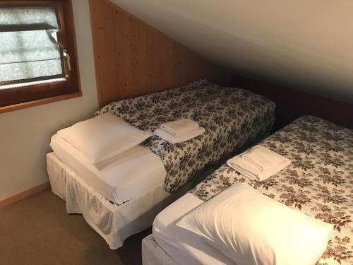 a small room with two beds and a window at Hamilton Lodge & Spa in Belalp