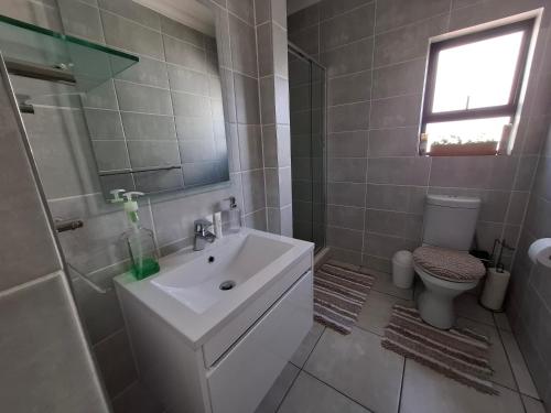 a bathroom with a sink and a toilet at Spectacular Lagoon Facing Apartment - The Blyde in Pretoria