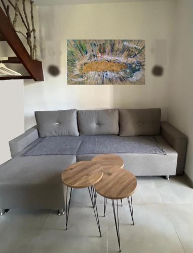a living room with a couch and two tables at DIVČIBARSKI KUTAK centar in Divčibare