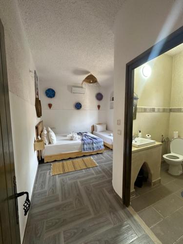 a bathroom with a toilet and a sink and a mirror at Haven Hills Chaouen in Chefchaouen