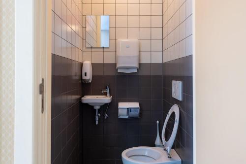 a small bathroom with a toilet and a sink at Stayokay Hostel Soest in Soest
