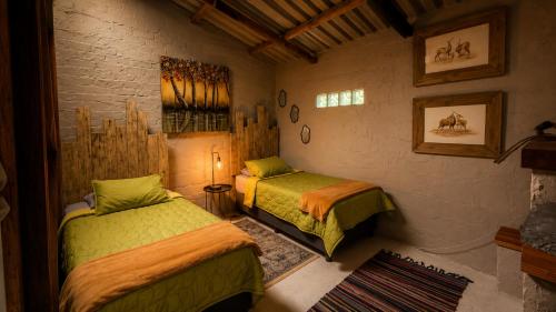 a bedroom with two beds in a room at 11 Mountain Stream Hot Tub Self Catering in Gordonʼs Bay