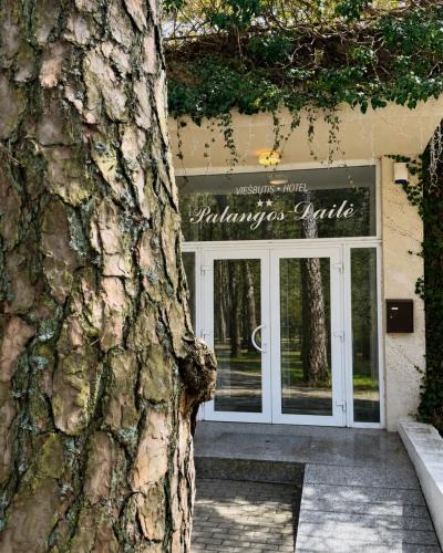 a large tree in front of a building at Palangos Dailė in Palanga