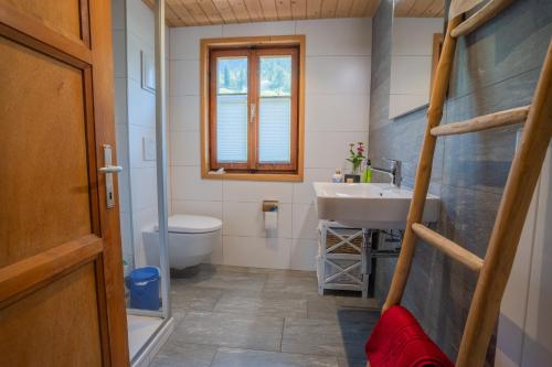 a bathroom with a sink and a toilet at Cosy Chalet in Brig-Glis in Glis