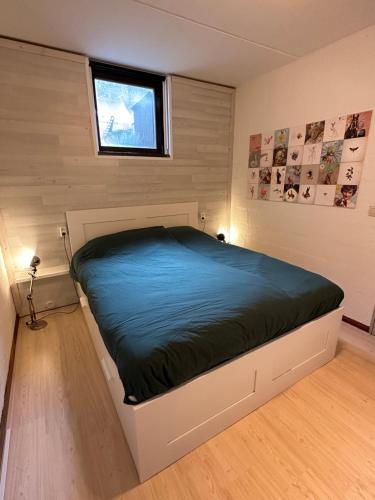 a bedroom with a bed in a room with a window at Le Papillon in Hotton