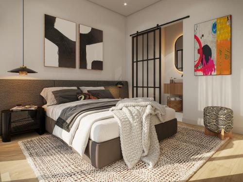 a bedroom with a large bed and a rug at BlackBrick Bryanston in Johannesburg