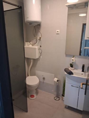 a bathroom with a toilet and a sink at La Diva Adriatica in Podstrana