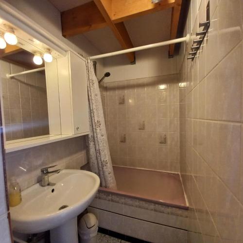 a bathroom with a sink and a bath tub at 13 Lou Veno in Les Deux Alpes
