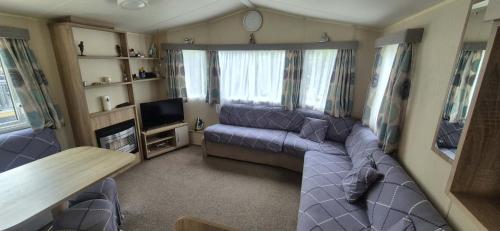 a living room with a couch and a tv at Heatherview Willerby in Bishop Auckland