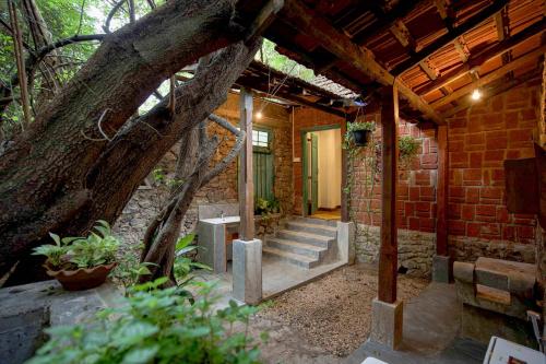 a brick house with stairs and a tree at Vihanga Village - Jungle retreat in Dambulla in Dambulla