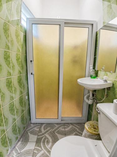 a bathroom with a shower and a toilet and a sink at Estudio Privado, WiFi, A 7 min de Palmerola in Comayagua