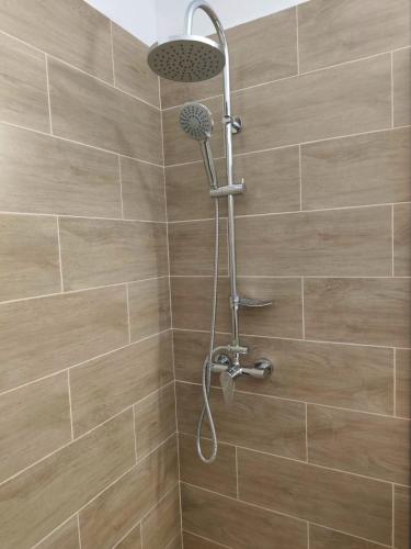 a shower with a shower head in a bathroom at Hotel Amstar Simeria in Simeria