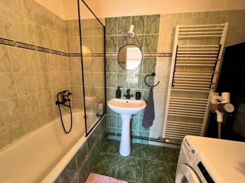a bathroom with a sink and a bath tub at Statek Soví Dvůr in Rabyně