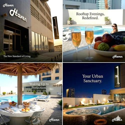 a collage of photos of a hotel with wine glasses at HAVEN TOWER in Juffair