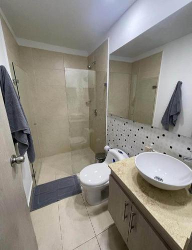 a bathroom with a sink and a toilet and a shower at Imperial house in Envigado