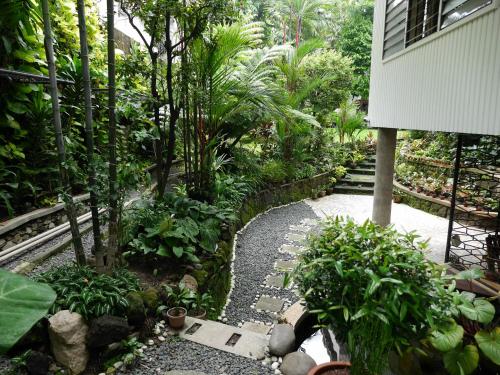 a garden with some plants and a walk way at New Manila Suites in Manila