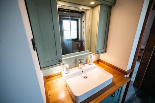 a bathroom with a sink and a mirror at Zidanica Pobežin in Rogaška Slatina