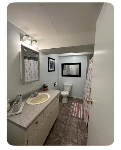 a bathroom with a sink and a toilet at 1 Bedroom Basement Apartment Owen Sound in Owen Sound