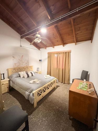 a bedroom with a large bed and a table at Villa Valeria in General Acha