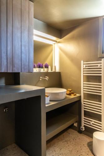 a bathroom with a sink and a mirror at Astraea in Tripiti