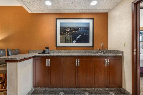 a bathroom with a sink and a picture on the wall at Drury Inn & Suites St. Louis Forest Park in Saint Louis