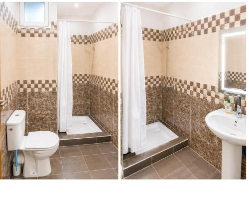 a bathroom with a toilet and a shower and a sink at appartement in Oujda