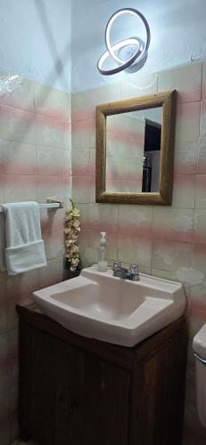 a bathroom with a sink and a mirror at Casa Vielma in Tapalpa