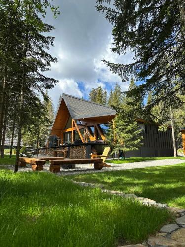 ein Haus auf einem Picknicktisch in einem Park in der Unterkunft Arenis in Muntele Băişorii