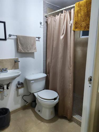 a bathroom with a toilet and a sink and a shower at Departamento cercano AIFA in Santa Cruz Tecamac