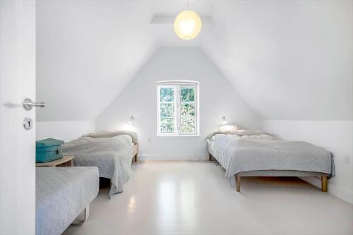 three beds in a white room with a window at 3331-Stege-Raby-Sovej-1 in Stege