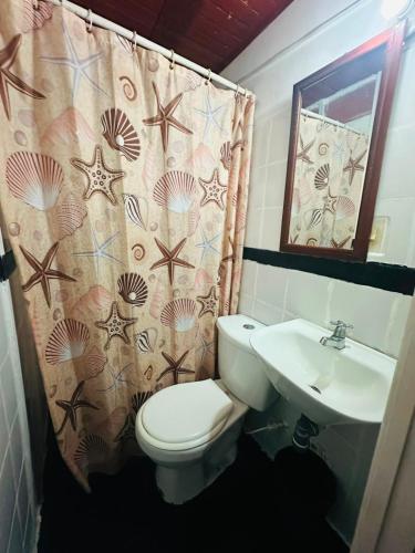 a bathroom with a toilet and a sink at Nuevo Hotel Transportador in Bogotá